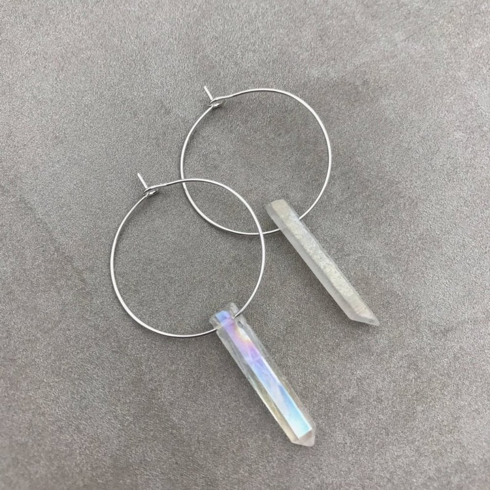 Crystal Pendant Hoop Earrings - Picture 3 of 9